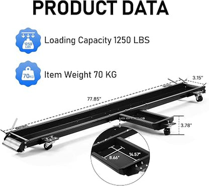 1250 lbs Motorcycle Dolly with 5 Swivel Casters | Adjustable Heavy Duty Bike Mover Stand with Ramp & Safety Pins, Rolling Motorcycle Stand for Garage Storage & Workshop, Black