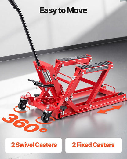 VEVOR 1500 lbs Hydraulic Motorcycle & ATV Lift Jack with 4 Wheels, Foot-Operated Portable Scissor Lift Stand for UTV and Powersports