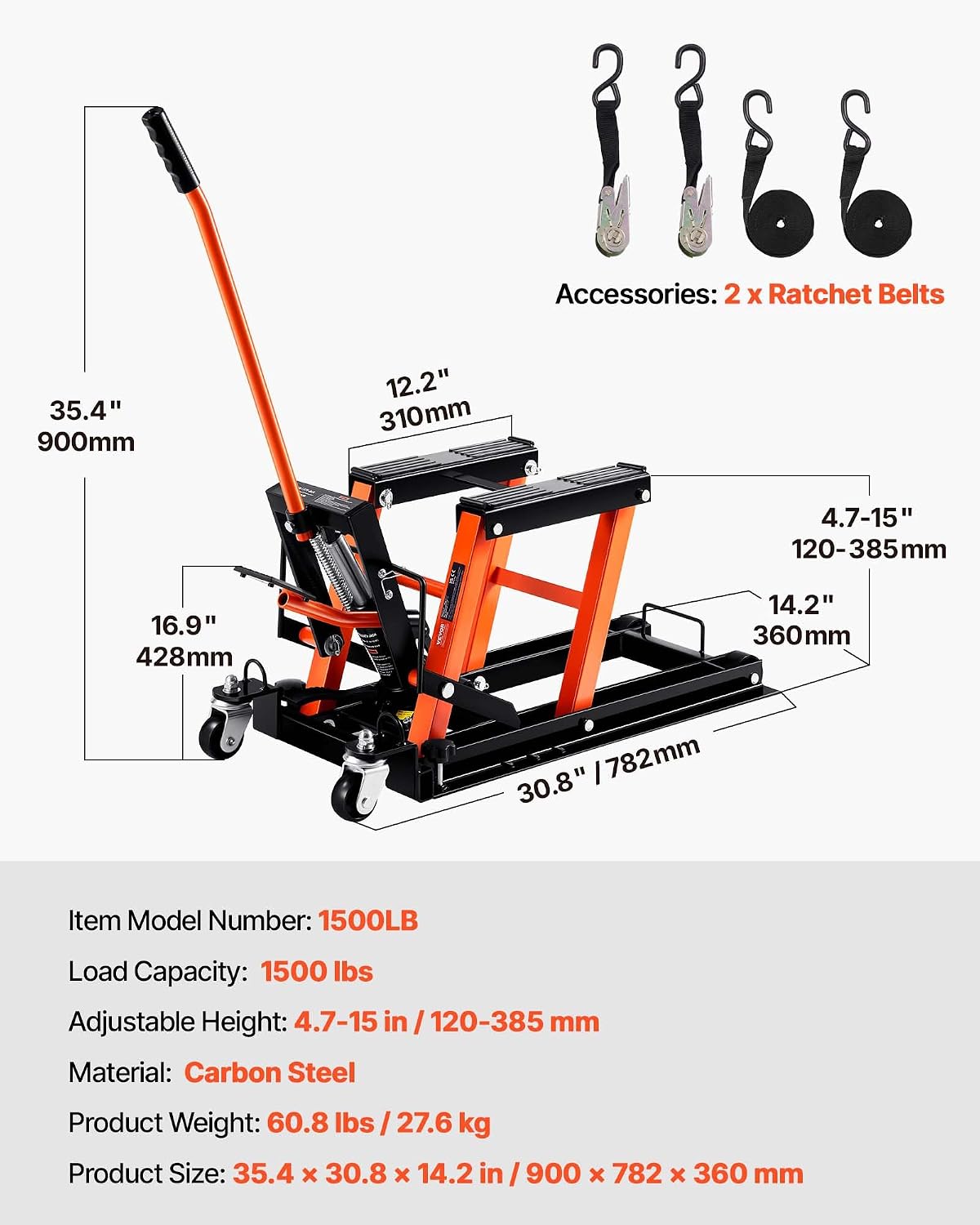 VEVOR 1500 lbs Hydraulic Motorcycle & ATV Lift Jack with 4 Wheels, Foot-Operated Portable Scissor Lift Stand for UTV and Powersports