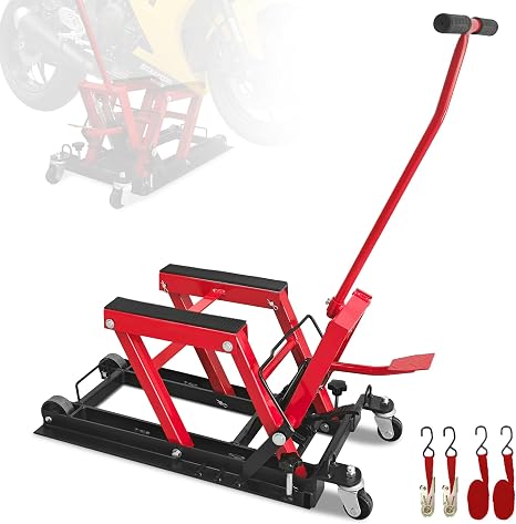 1500 Lbs Hydraulic Moto Jack, Foot-Operated, 4 Wheels & Foldable,Blue | 1500 Lbs Hydraulic Scissor Jack, Foot-Operated Stand, 4 Wheels for Mobility, Foldable Storage, for Moto/ATV/UTV
