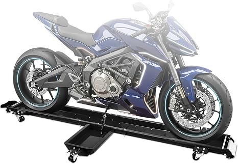1250 lbs Motorcycle Dolly with 5 Swivel Casters | Adjustable Heavy Duty Bike Mover Stand with Ramp & Safety Pins, Rolling Motorcycle Stand for Garage Storage & Workshop, Black