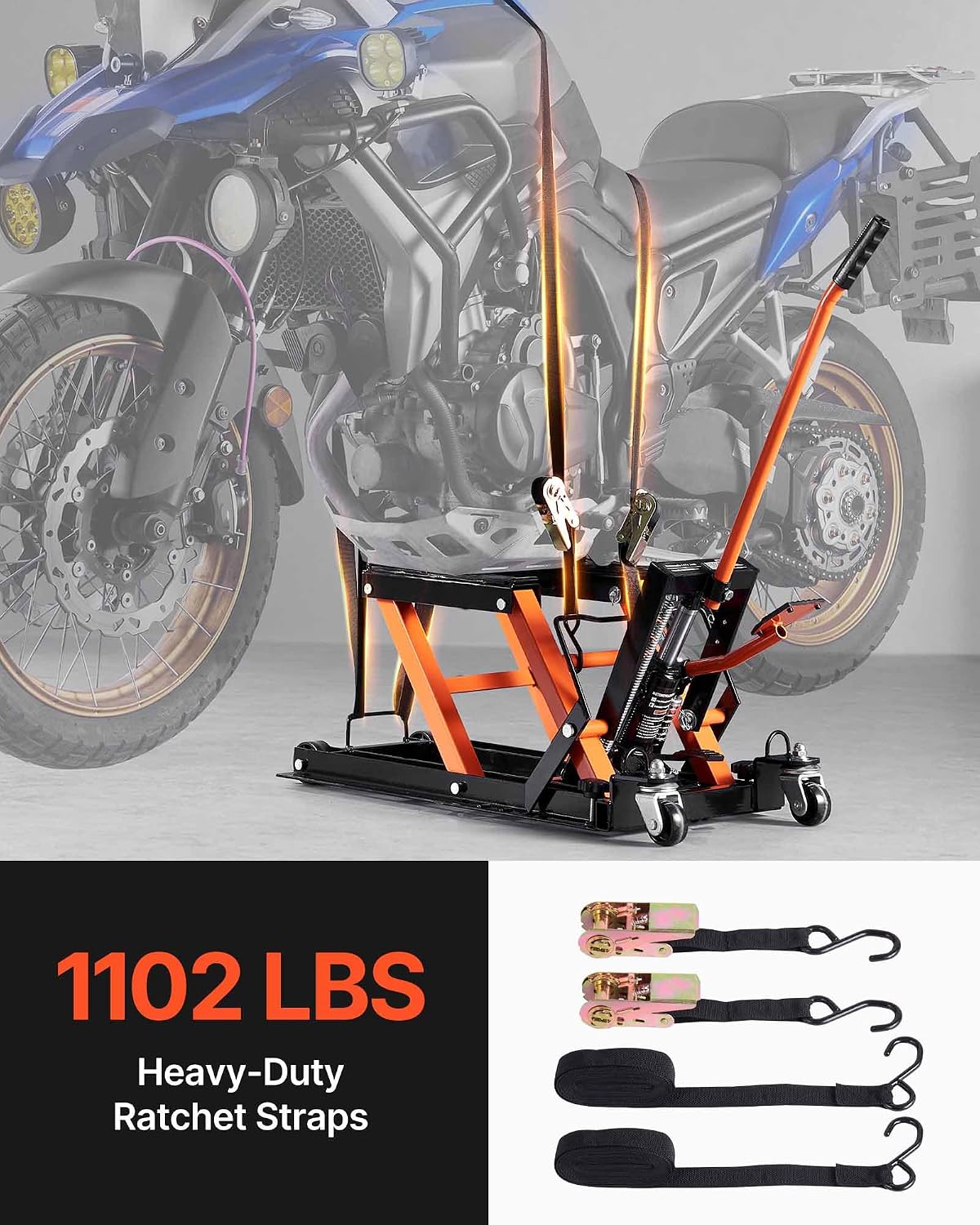 VEVOR 1500 lbs Hydraulic Motorcycle & ATV Lift Jack with 4 Wheels, Foot-Operated Portable Scissor Lift Stand for UTV and Powersports