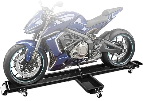 1250 lbs Motorcycle Dolly with 5 Swivel Casters | Adjustable Heavy Duty Bike Mover Stand with Ramp & Safety Pins, Rolling Motorcycle Stand for Garage Storage & Workshop, Black