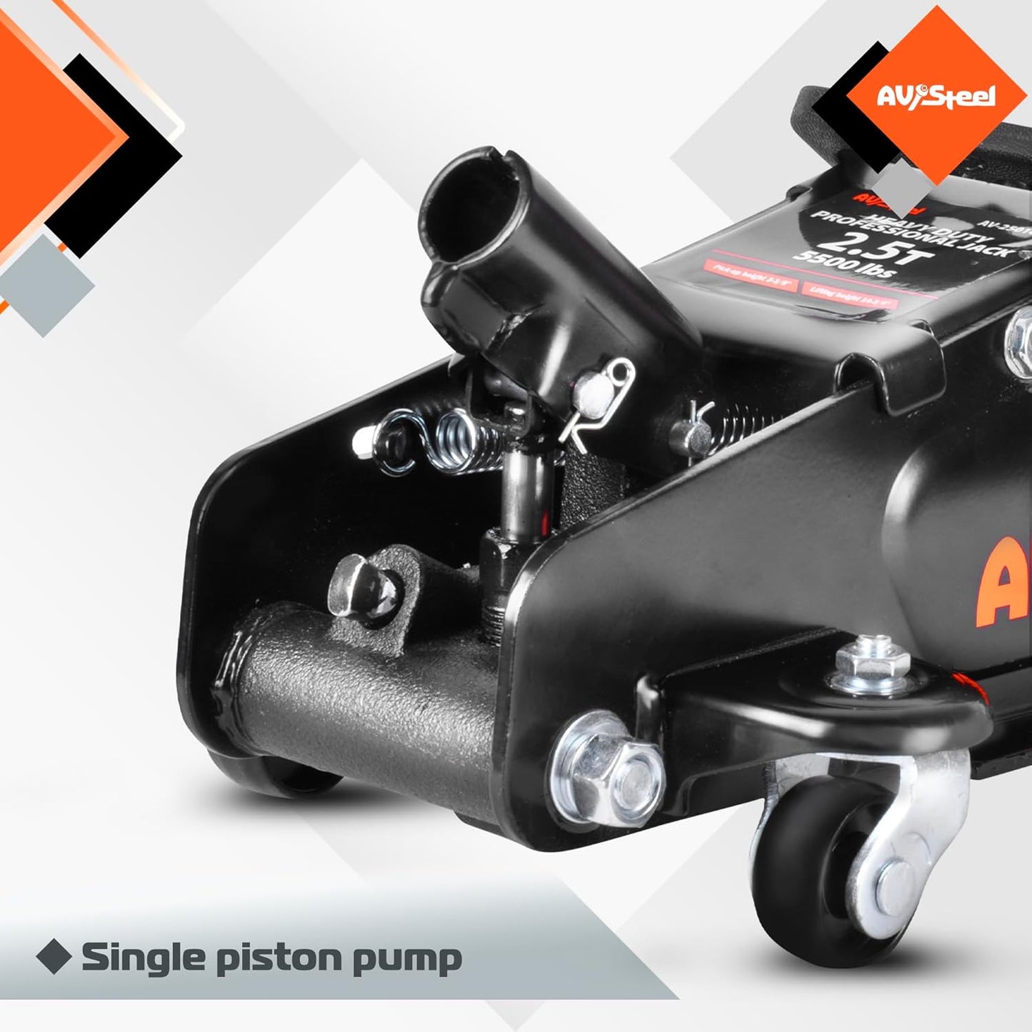 AV Steel Low Profile Floor Jack 2.5 Ton (5000 lbs), Lift Range 3.4" to 14.6" for Cars & Sedans, Hydraulic Steel Jack with Single Piston Pump - Not for Trucks or SUVs