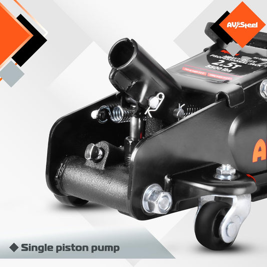 AV Steel Low Profile Floor Jack 2.5 Ton (5000 lbs), Lift Range 3.4" to 14.6" for Cars & Sedans, Hydraulic Steel Jack with Single Piston Pump - Not for Trucks or SUVs