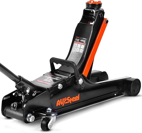 AV Steel Low Profile Floor Jack 2.5 Ton (5000 lbs), Lift Range 3.4" to 14.6" for Cars & Sedans, Hydraulic Steel Jack with Single Piston Pump - Not for Trucks or SUVs