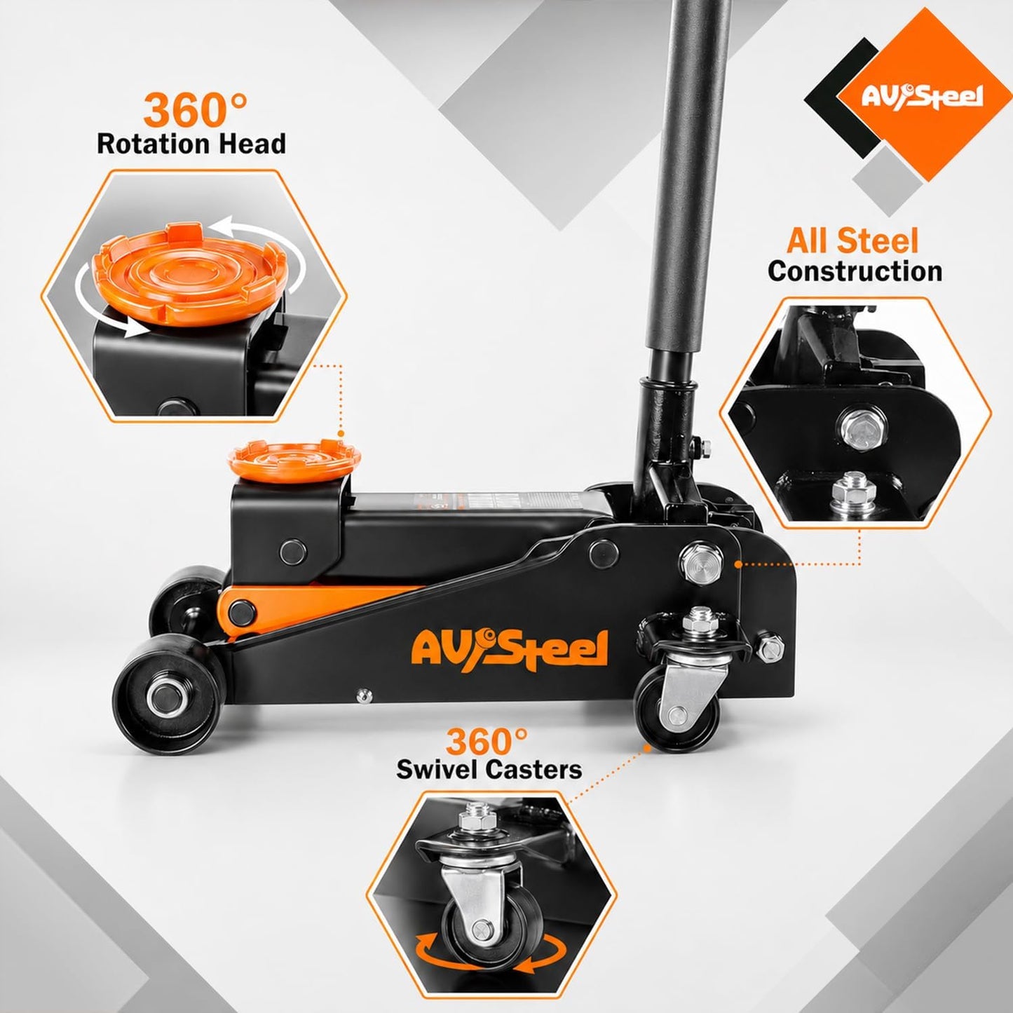 AV Steel 3 Ton Floor Jack (6000 lbs), Single Piston Steel Hydraulic Floor Jack, Lift Range 5.5" to 18.5", Fits Cars, SUVs & Standard Trucks - Not for Lifted Vehicles or Heavy-Duty Trucks