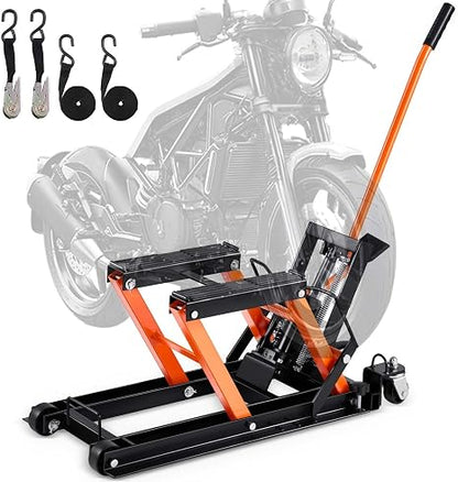 VEVOR 1500 lbs Hydraulic Motorcycle & ATV Lift Jack with 4 Wheels, Foot-Operated Portable Scissor Lift Stand for UTV and Powersports
