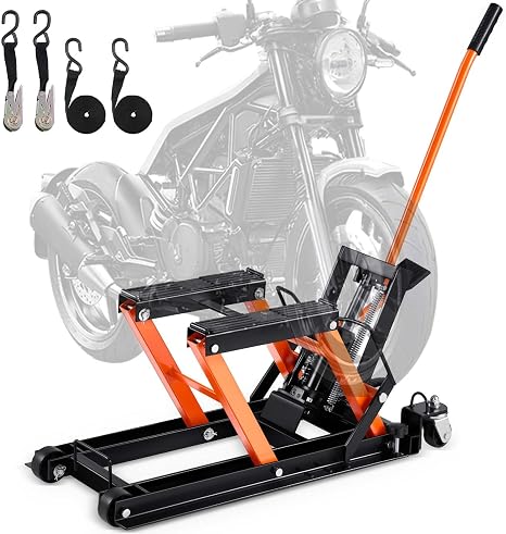 VEVOR 1500 lbs Hydraulic Motorcycle & ATV Lift Jack with 4 Wheels, Foot-Operated Portable Scissor Lift Stand for UTV and Powersports