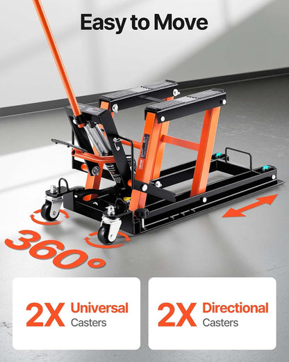 VEVOR 1500 lbs Hydraulic Motorcycle & ATV Lift Jack with 4 Wheels, Foot-Operated Portable Scissor Lift Stand for UTV and Powersports