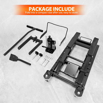 1500 Lbs Hydraulic Moto Jack, Foot-Operated, 4 Wheels & Foldable,Blue | 1500 Lbs Hydraulic Scissor Jack, Foot-Operated Stand, 4 Wheels for Mobility, Foldable Storage, for Moto/ATV/UTV