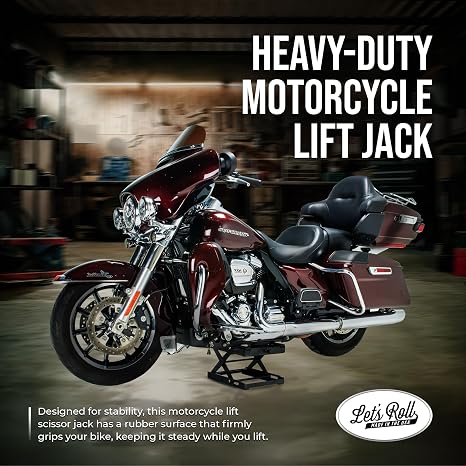 Let's Roll Standard Motorcycle Lift Jack - 1200 LB Heavy Duty Scissor Jack Stands, Scissor Lift Jacks, Motorcycle Accessories, Stable Garage Lifts with Mobility for Maintenance - Made in The USA