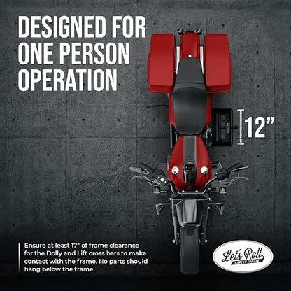 Let's Roll Standard Motorcycle Lift Jack - 1200 LB Heavy Duty Scissor Jack Stands, Scissor Lift Jacks, Motorcycle Accessories, Stable Garage Lifts with Mobility for Maintenance - Made in The USA