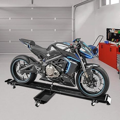 1250 lbs Motorcycle Dolly with 5 Swivel Casters | Adjustable Heavy Duty Bike Mover Stand with Ramp & Safety Pins, Rolling Motorcycle Stand for Garage Storage & Workshop, Black