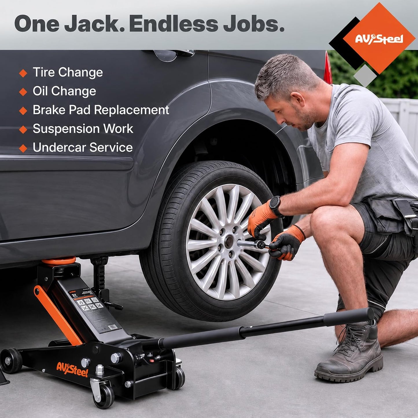 AV Steel 3 Ton Floor Jack (6000 lbs), Single Piston Steel Hydraulic Floor Jack, Lift Range 5.5" to 18.5", Fits Cars, SUVs & Standard Trucks - Not for Lifted Vehicles or Heavy-Duty Trucks