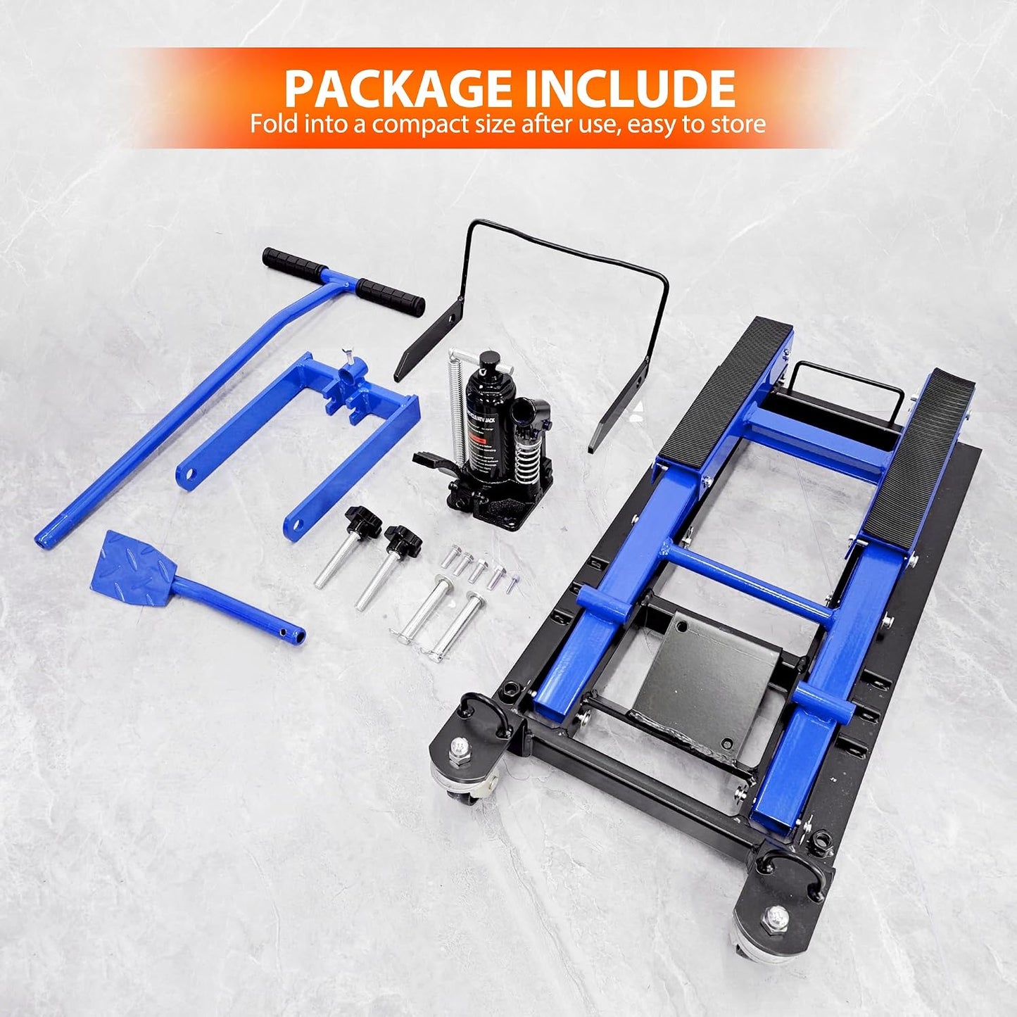 1500 Lbs Hydraulic Moto Jack, Foot-Operated, 4 Wheels & Foldable,Blue | 1500 Lbs Hydraulic Scissor Jack, Foot-Operated Stand, 4 Wheels for Mobility, Foldable Storage, for Moto/ATV/UTV