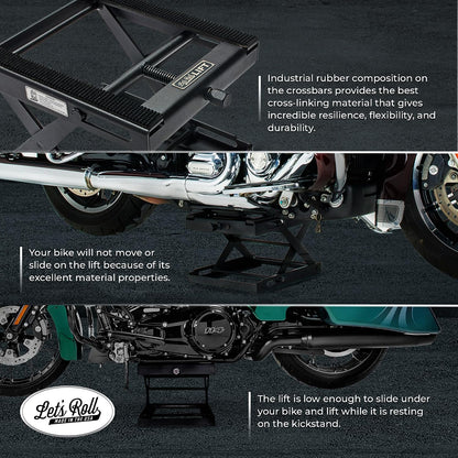 Let's Roll Standard Motorcycle Lift Jack - 1200 LB Heavy Duty Scissor Jack Stands, Scissor Lift Jacks, Motorcycle Accessories, Stable Garage Lifts with Mobility for Maintenance - Made in The USA